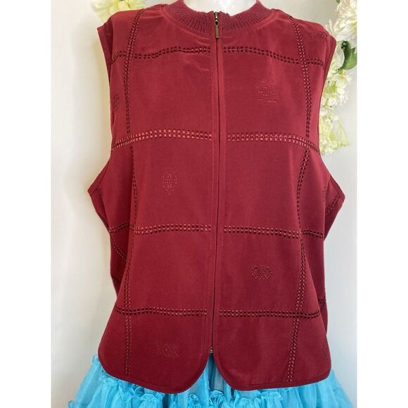Monterey Koret Womens Sweater Vest Size 16 Ruby Red Knit Zip Front Vintage Zip‎ - Picture 1 of 16